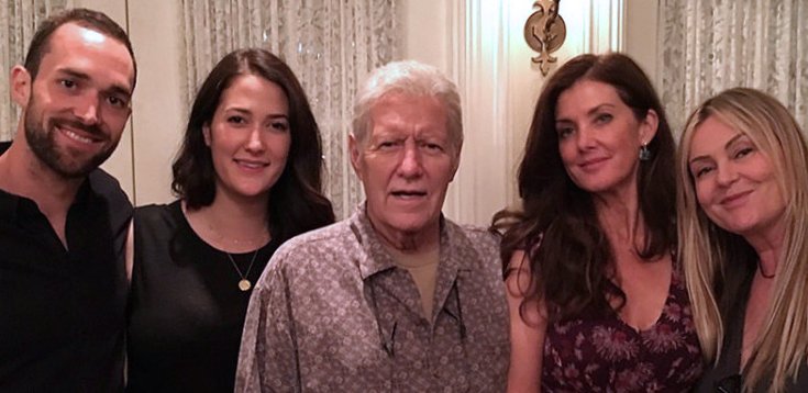 Alex Trebek with his family at his birthday celebration: (2109) His son Matthew, daughter Emily, Alex, his wife Jean and daughter Nicky