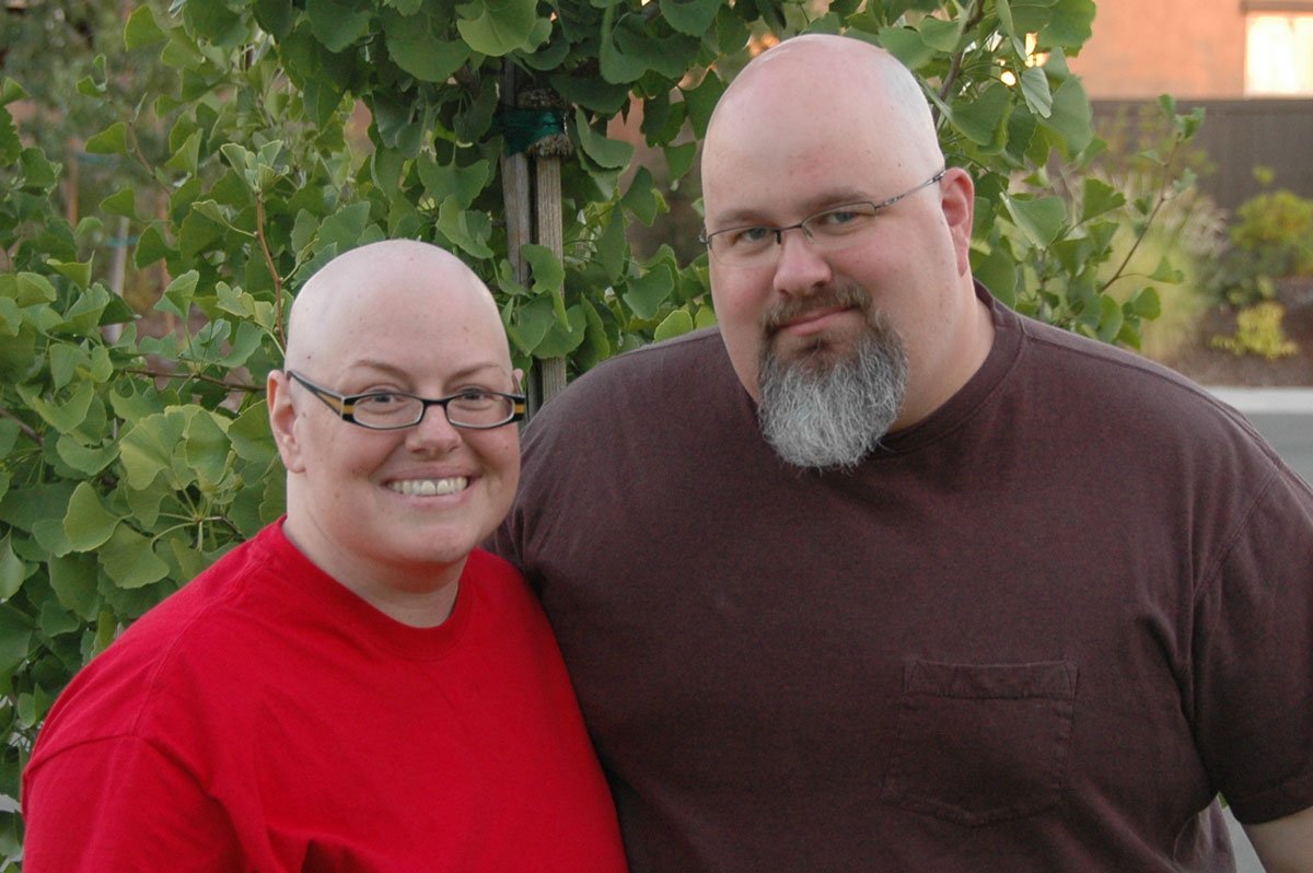 "Me with my husband right after we'd both shaved our heads."-Monique Griffith